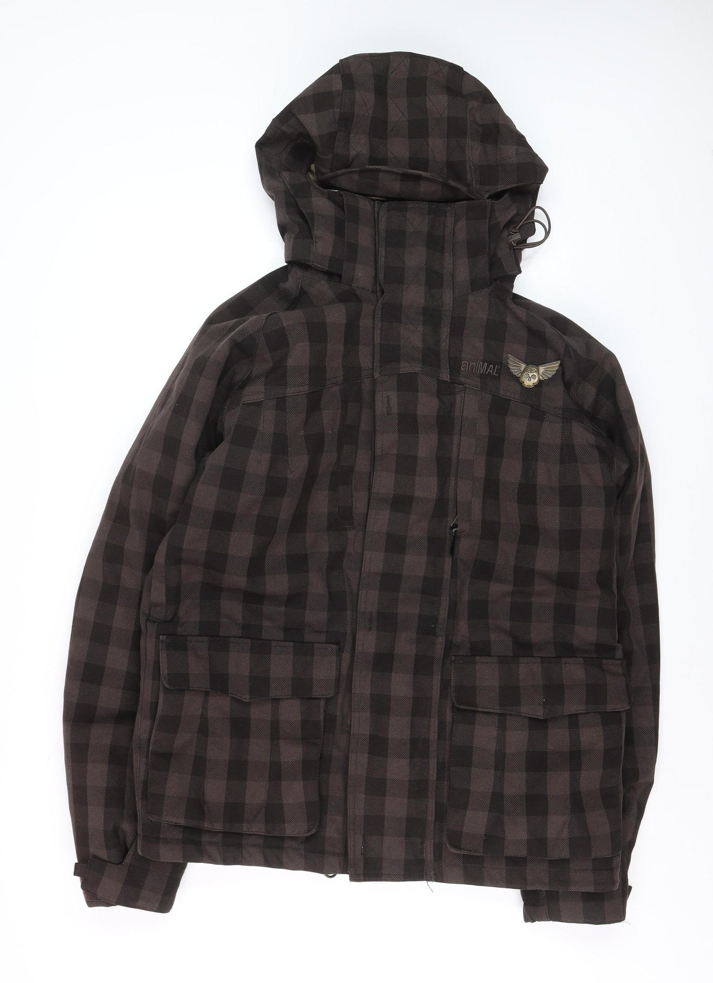 Animal Men Brown Check Hooded Parka Jacket Size M Water Resistant