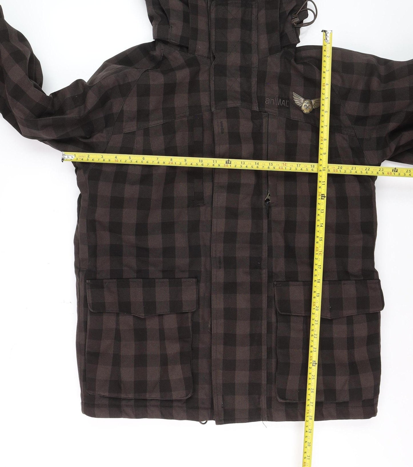 Animal Men Brown Check Hooded Parka Jacket Size M Water Resistant