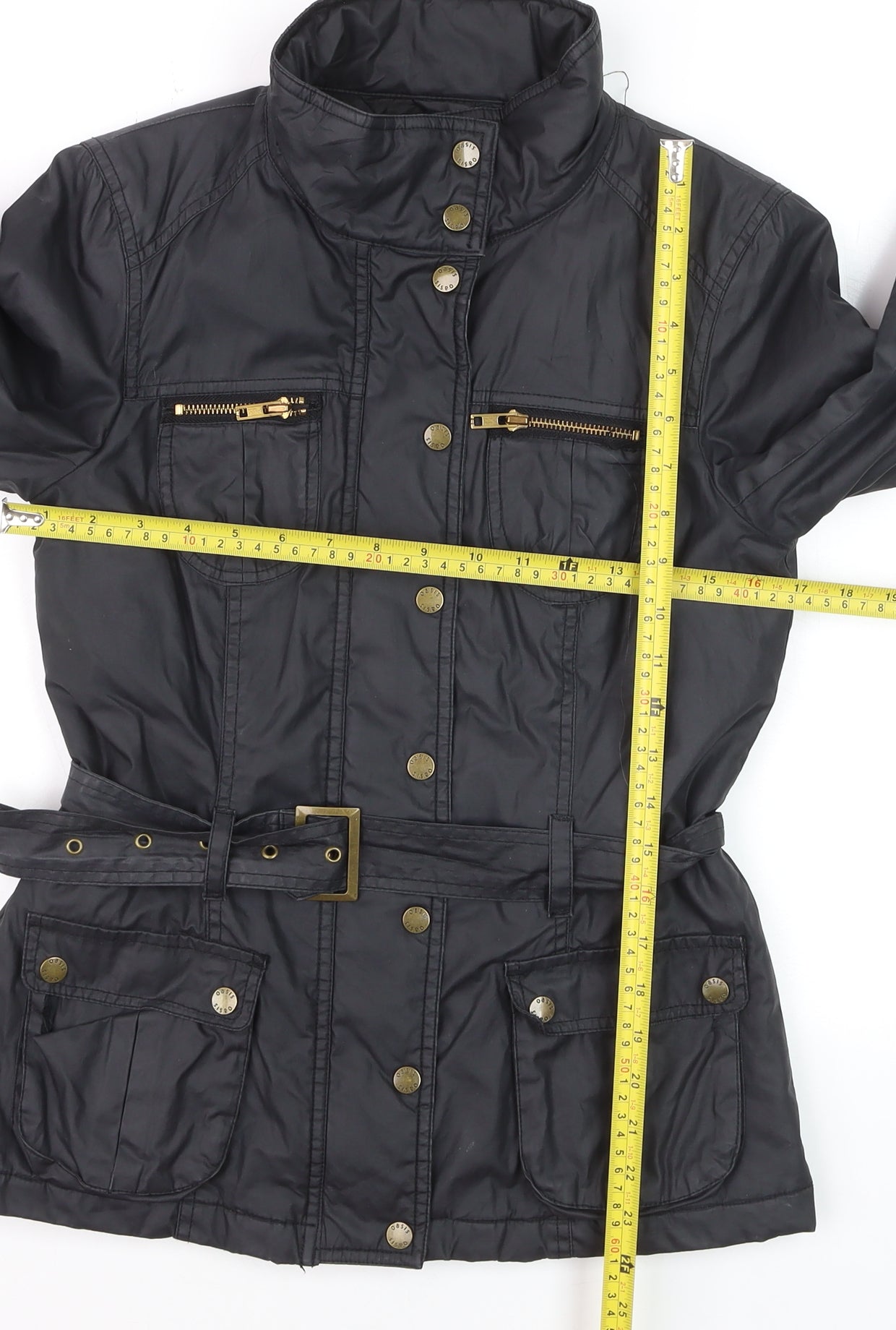 Oasis Women's Black Belted Military Jacket Size S