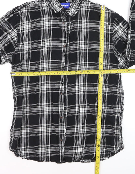Jack & Jones Men's Black Check Cotton Long Sleeve Shirt L