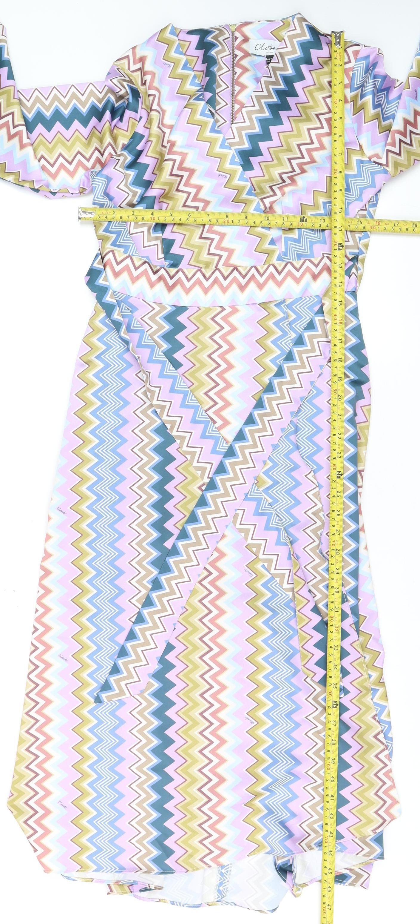 Closet London Women’s Multicoloured Chevron Midi Wrap Dress Size 10