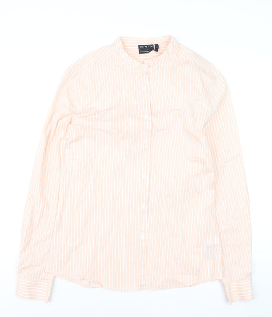 ASOS DESIGN Men's Beige Striped Band Collar Long Sleeve Shirt Size L