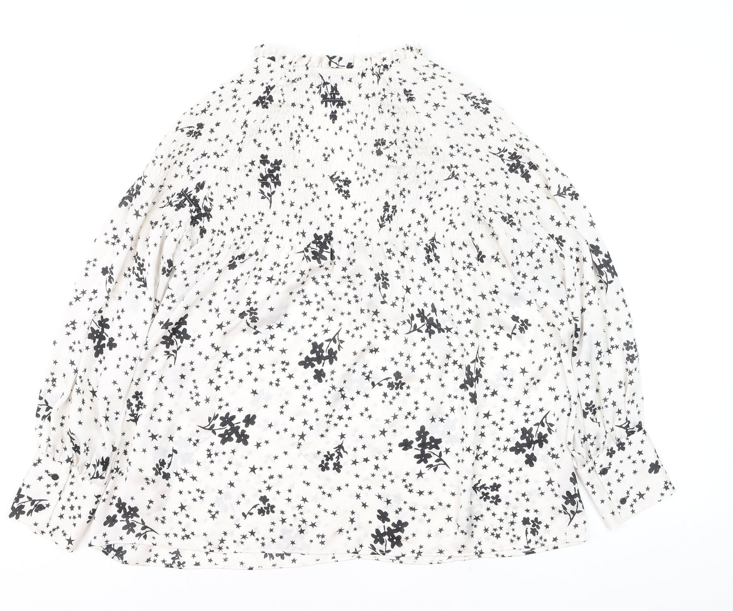 Zara Women White Floral Star Tunic Blouse Size 12 Long Sleeve