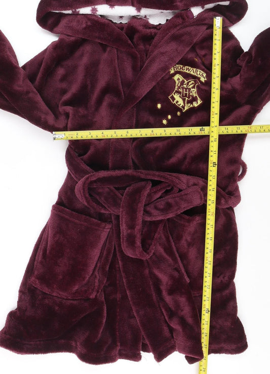Harry Potter Girls Red Hooded Velour Robe 12 Years Winter Belted Hogwarts Nightwear