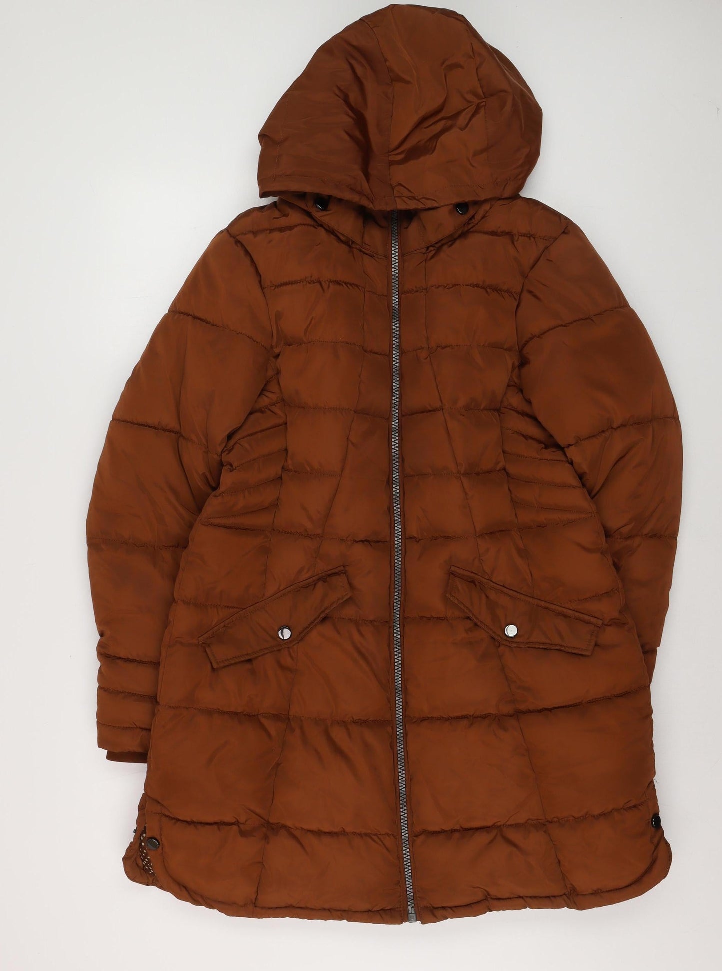 Next Women Brown Long Puffer Coat Hooded Size 16 Winter Jacket