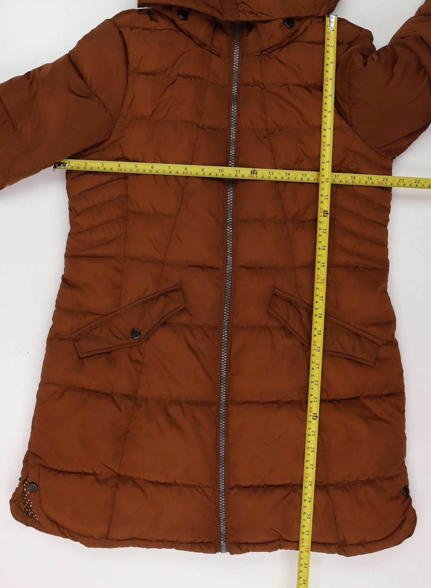Next Women Brown Long Puffer Coat Hooded Size 16 Winter Jacket