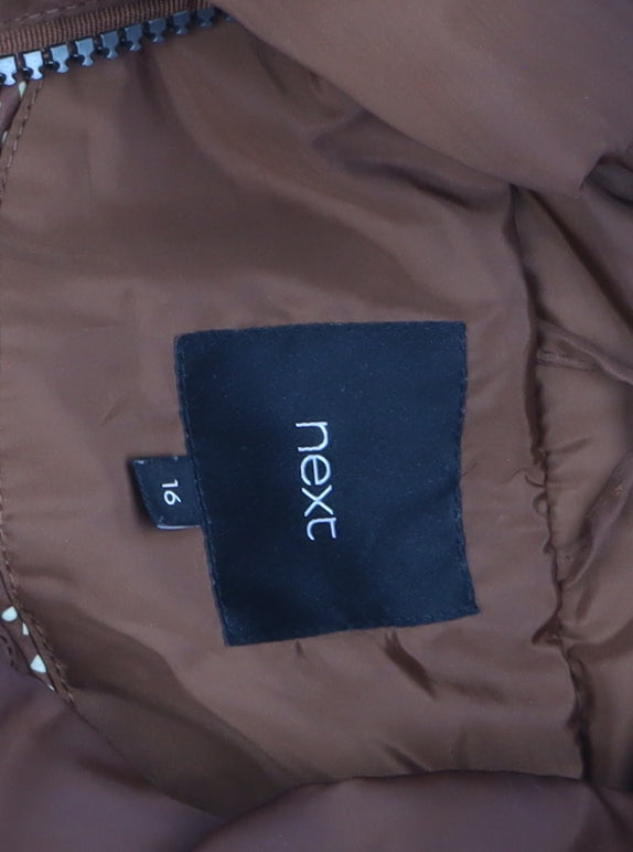 Next Women Brown Long Puffer Coat Hooded Size 16 Winter Jacket