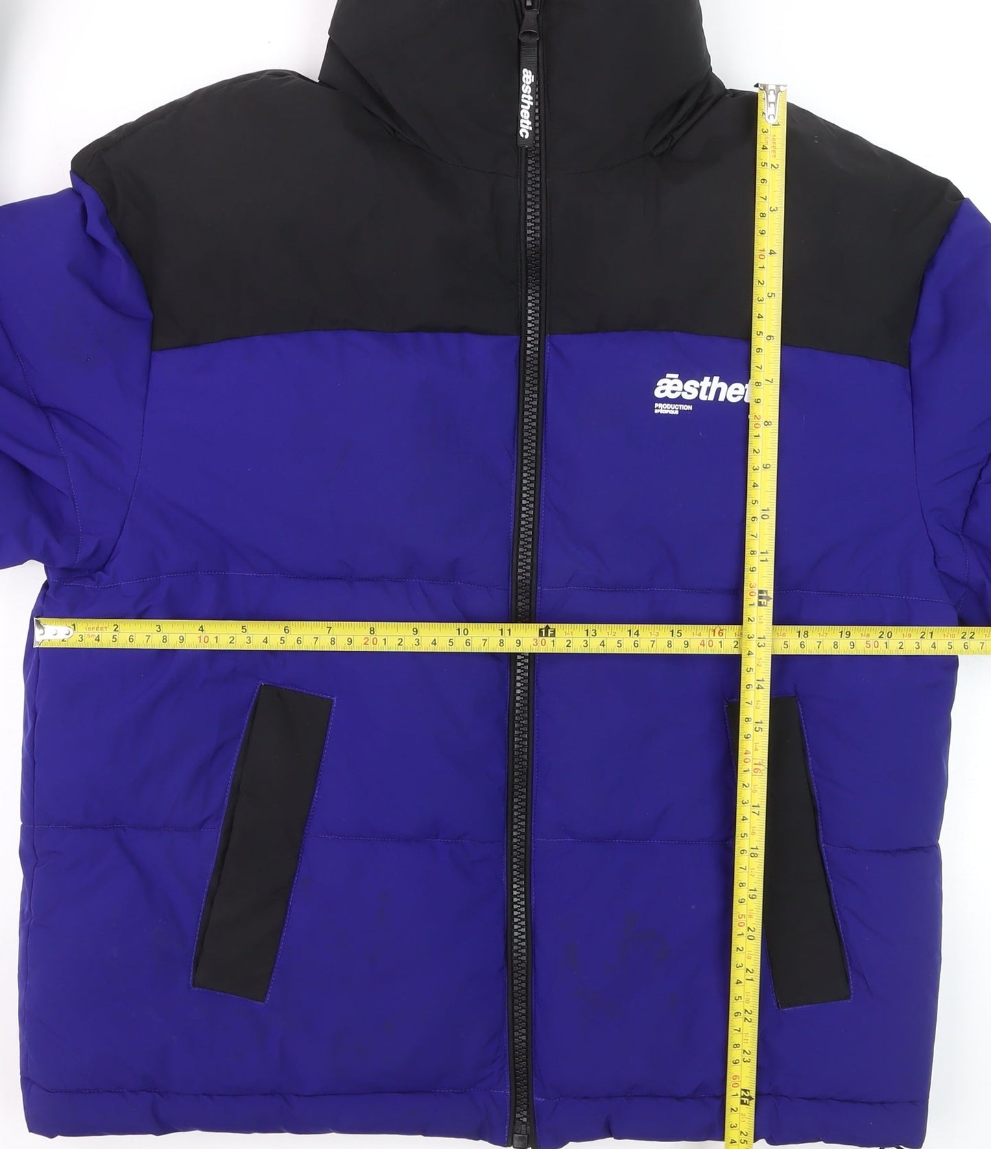 River Island Men's Blue Black Puffer Jacket Size S Winter Casual