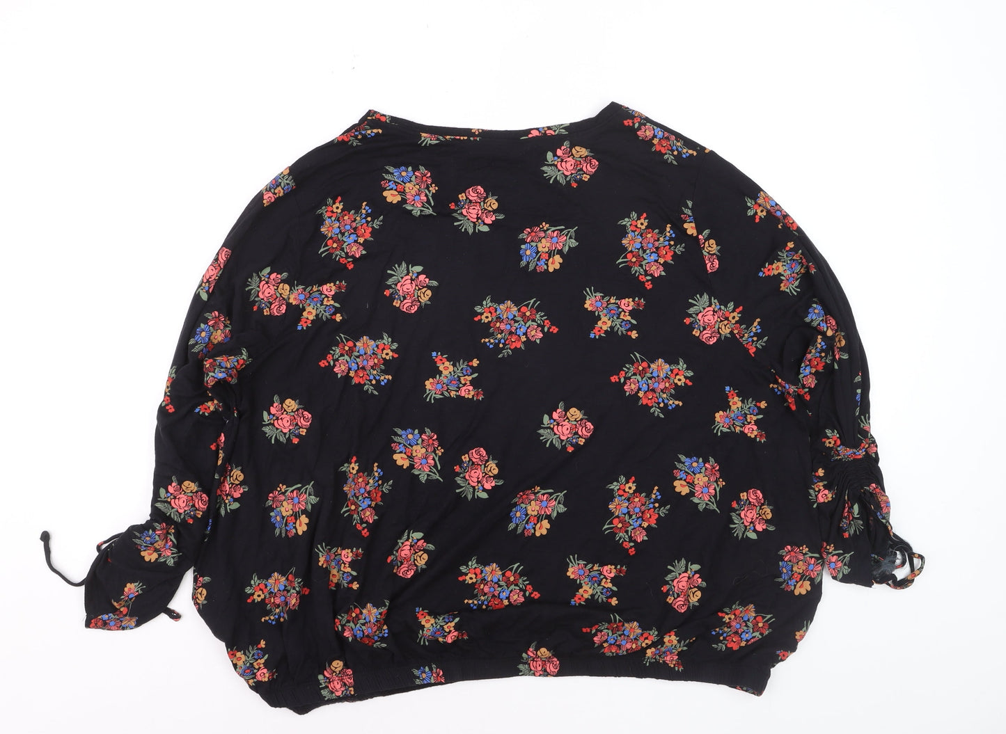 Tu Women Black Floral Tunic Blouse Size 24 3/4 Sleeve Viscose