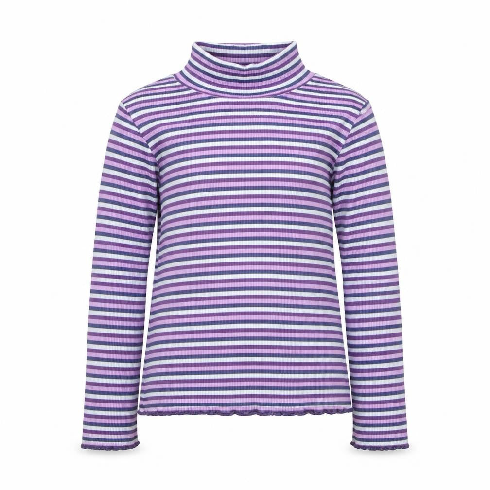 Front view of FatFace girls’ purple striped long sleeve roll neck top age 9-10 years