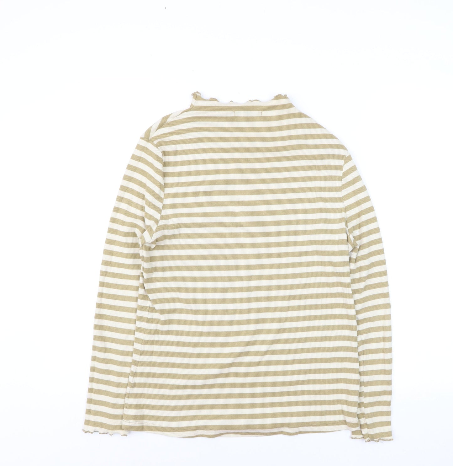 Tu Women Beige Striped Long Sleeve Mock Neck Cotton T-Shirt Size 14