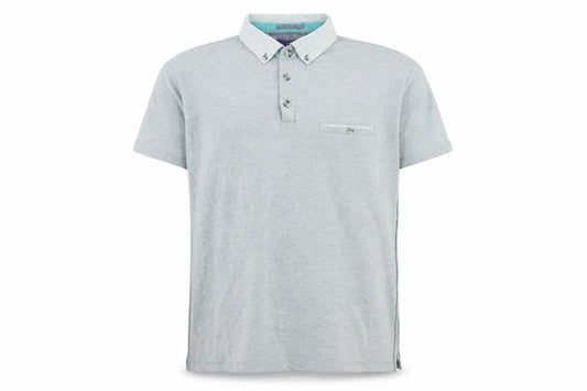 Easy Men's Grey Cotton Button-Down Collar Polo Shirt Size L