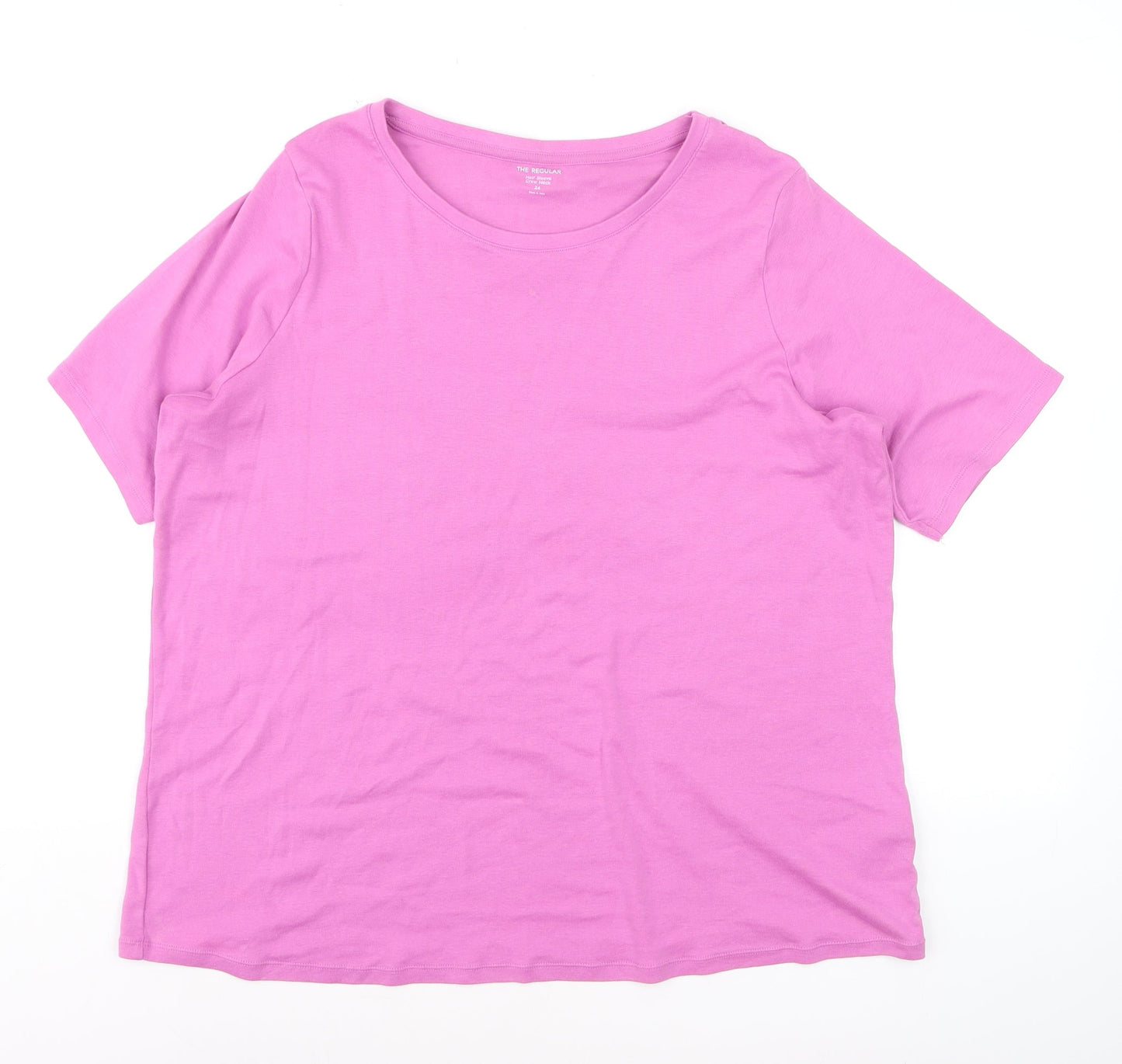 Marks and Spencer Women's Pink Cotton Stretch Crew Neck T-Shirt Size 24