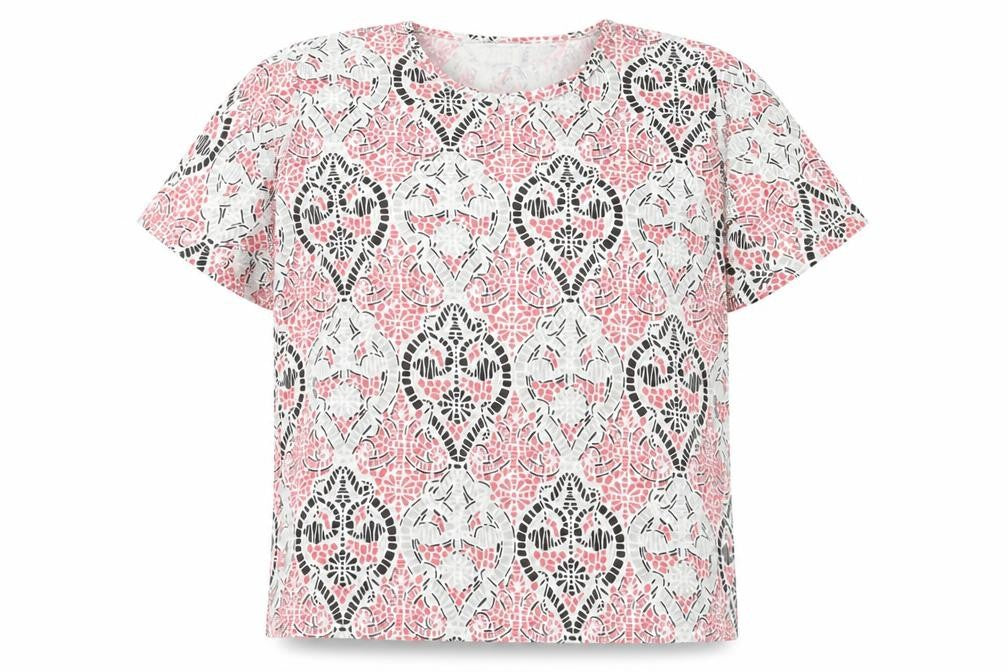TIGI Women's Pink Geometric Short Sleeve T-Shirt Size 22