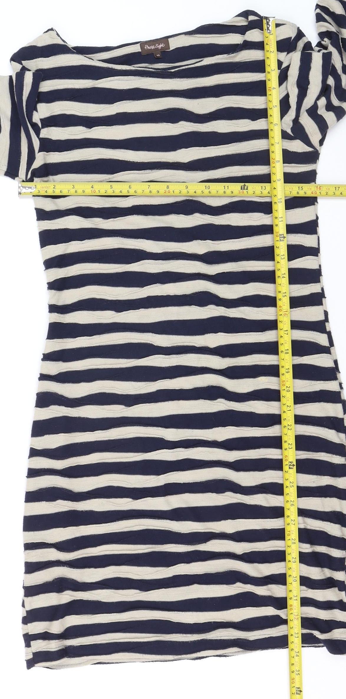 Phase Eight Women Blue Striped Knee Length Shift Dress Size 10