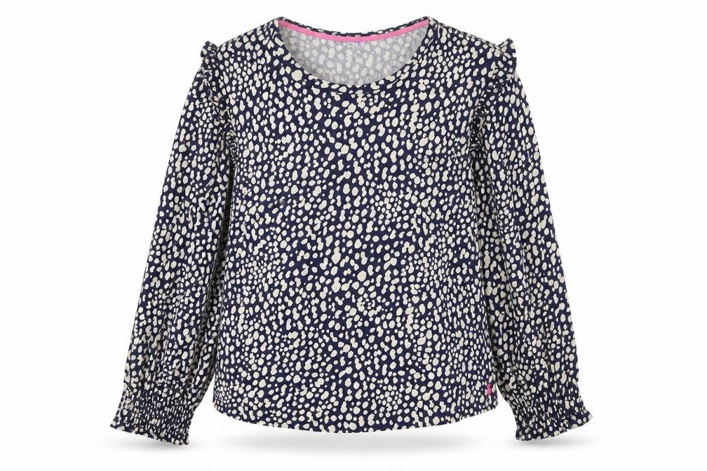 Joules Women's Blue Polka Dot Ruffle Long Sleeve Cotton Tunic Blouse UK16