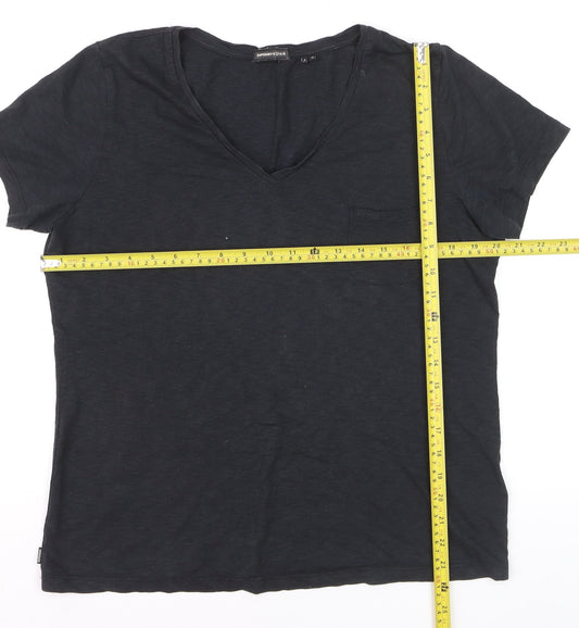 Superdry Women's Black V-Neck Short Sleeve Cotton T-Shirt Size 12