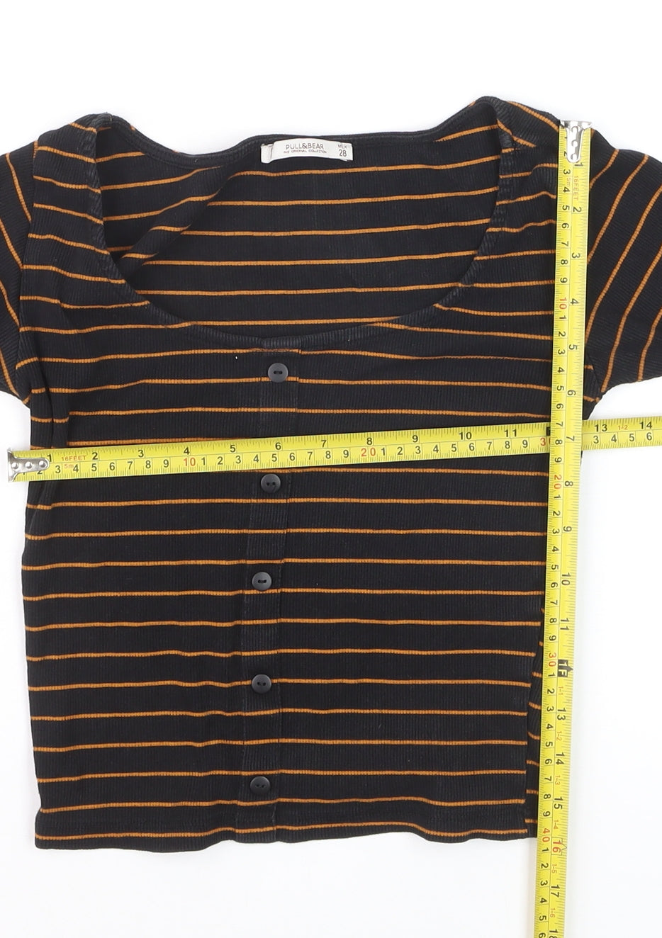 PULL&BEAR Womens Black Striped Cropped Long Sleeve Button-Up Top Size 6