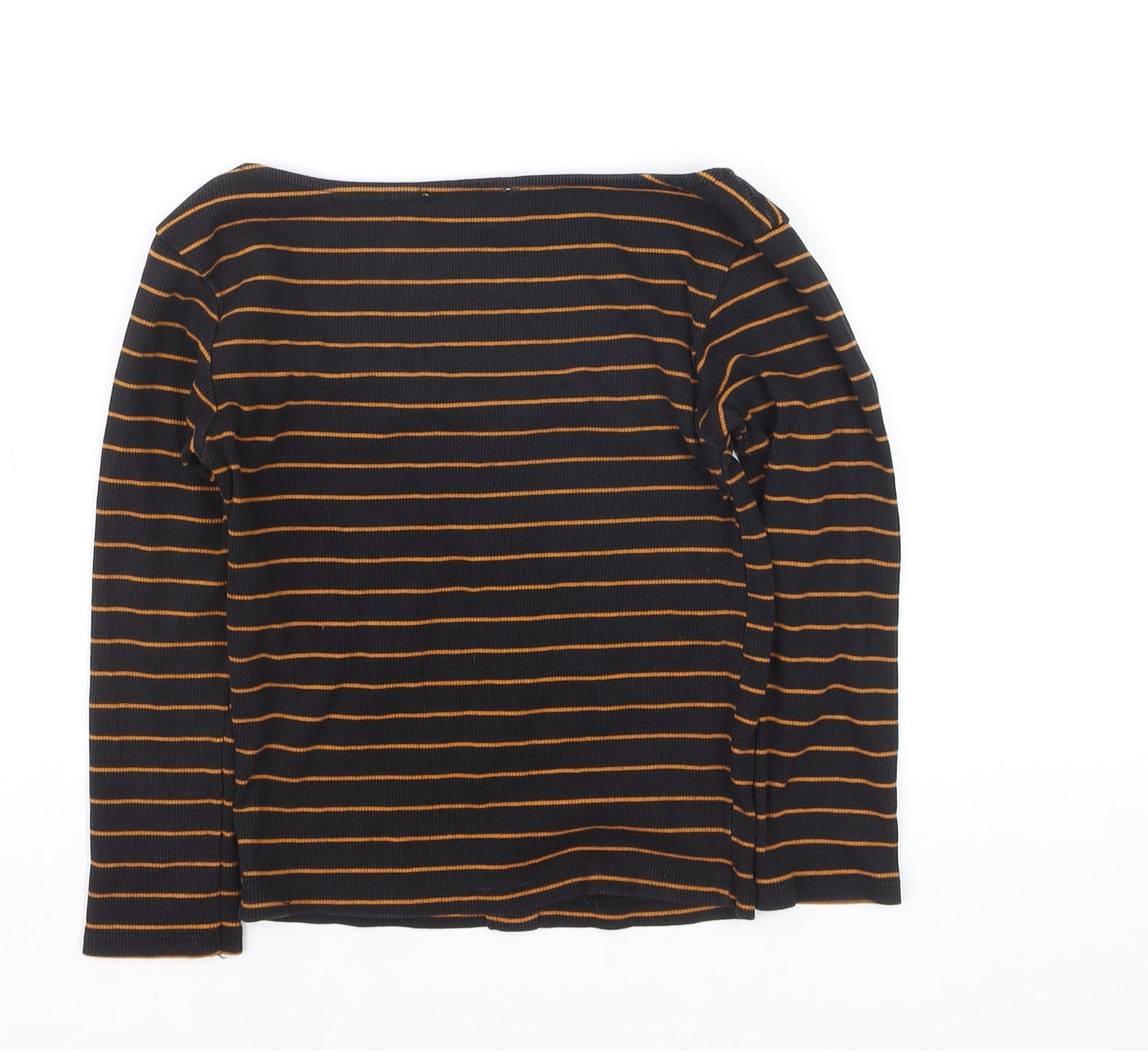 PULL&BEAR Womens Black Striped Cropped Long Sleeve Button-Up Top Size 6