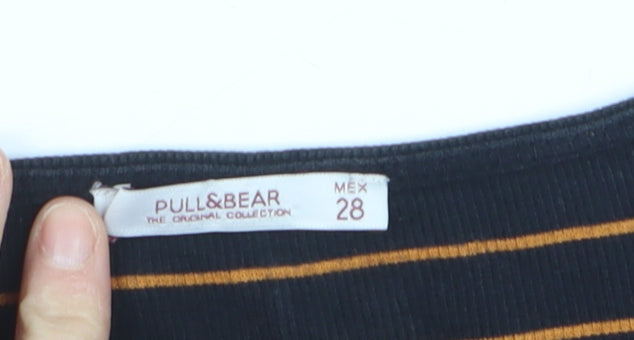PULL&BEAR Womens Black Striped Cropped Long Sleeve Button-Up Top Size 6