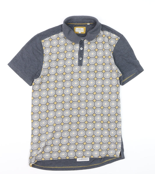 Next Men's Grey Geometric Collared Short Sleeve Polo Shirt Size M