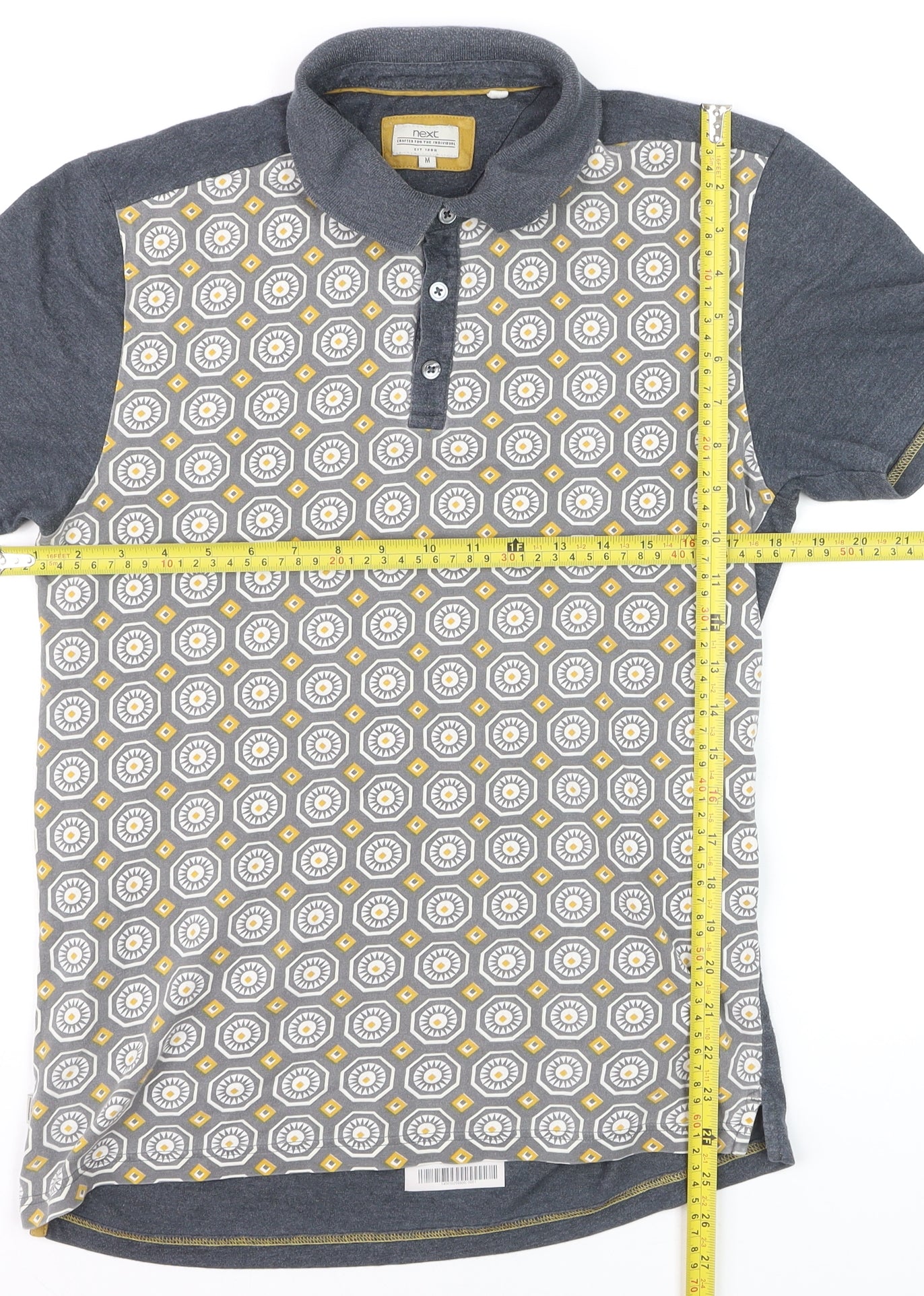 Next Men's Grey Geometric Collared Short Sleeve Polo Shirt Size M