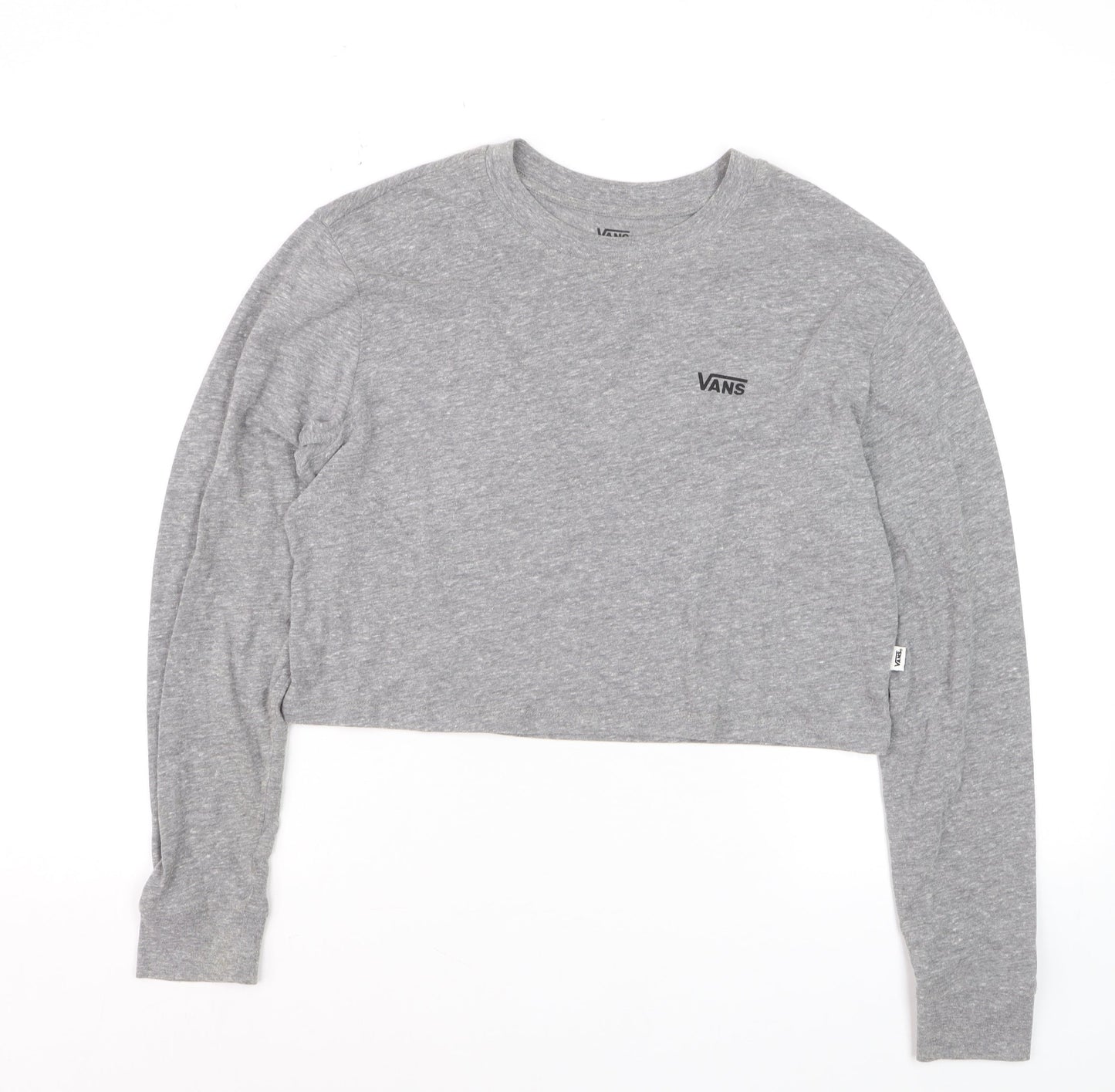 Vans Women's Grey Cropped Long Sleeve T-Shirt Small