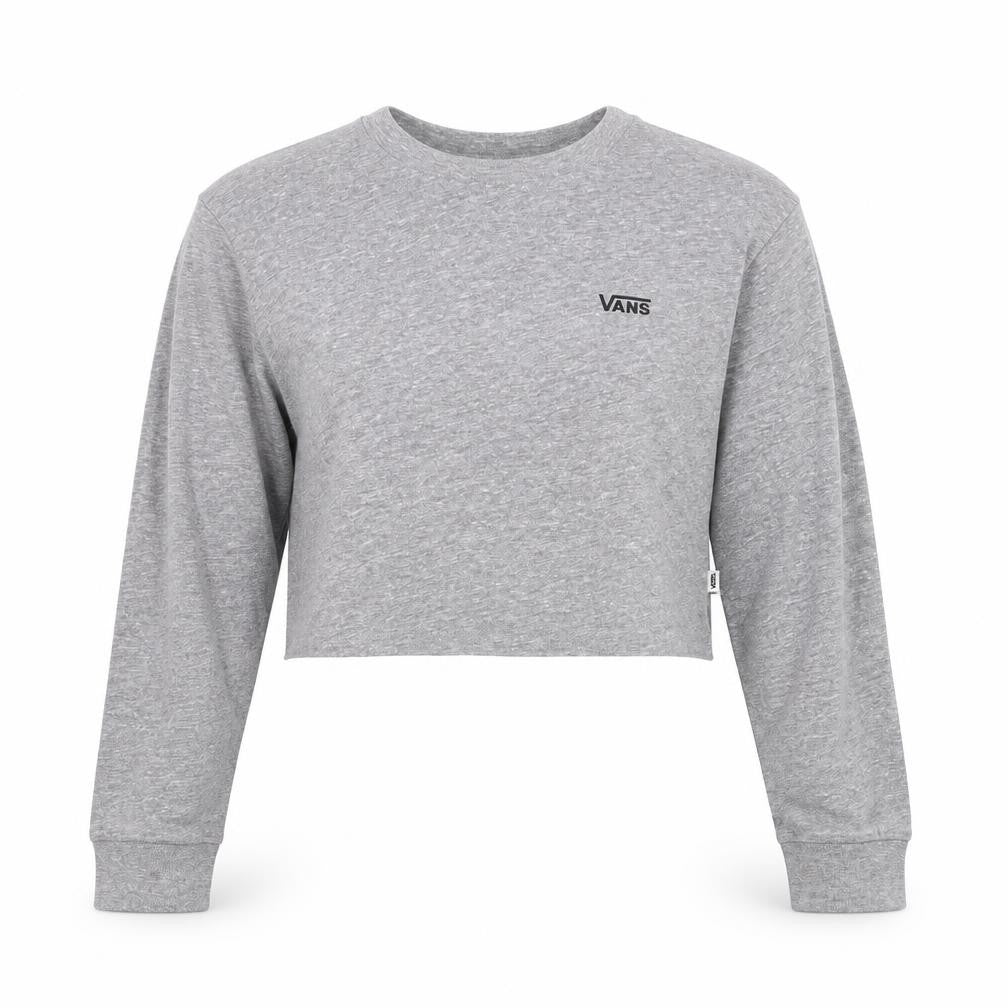 Vans Women's Grey Cropped Long Sleeve T-Shirt Small