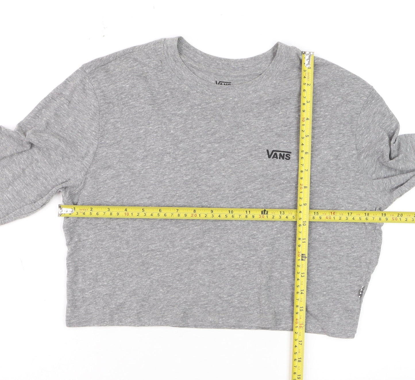 Vans Women's Grey Cropped Long Sleeve T-Shirt Small