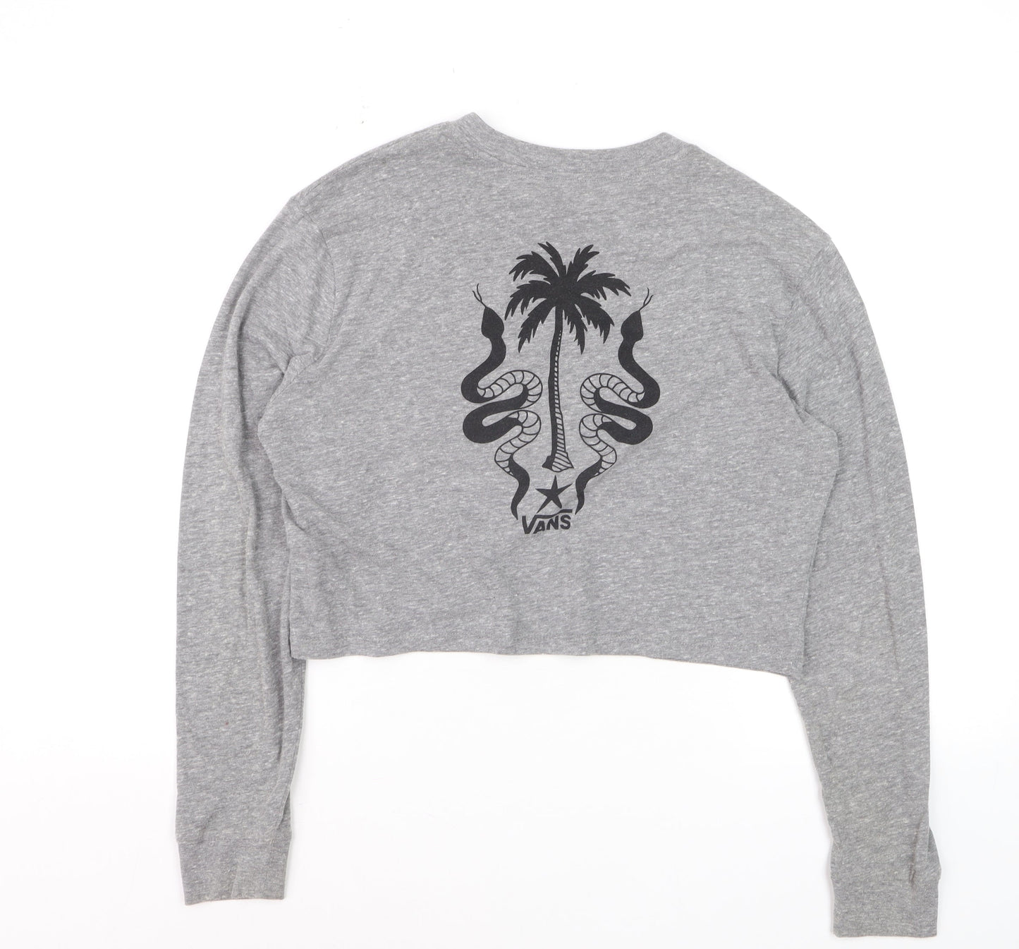 Vans Women's Grey Cropped Long Sleeve T-Shirt Small