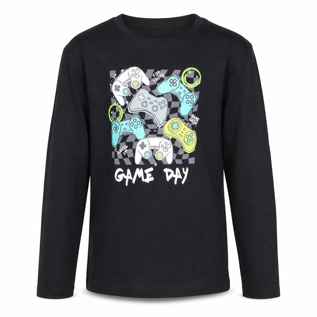 Snooze Time Boys Black Game Day Long Sleeve Cotton T-Shirt 11-12 Years