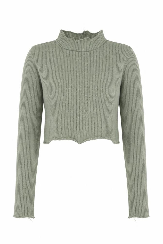 PRETTYLITTLETHING Women Green Mock Neck Ribbed Slim Fit Jumper Size 4