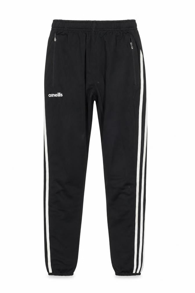 Front view of O’Neills boys’ black 13 years track pants with side stripes and zip pockets