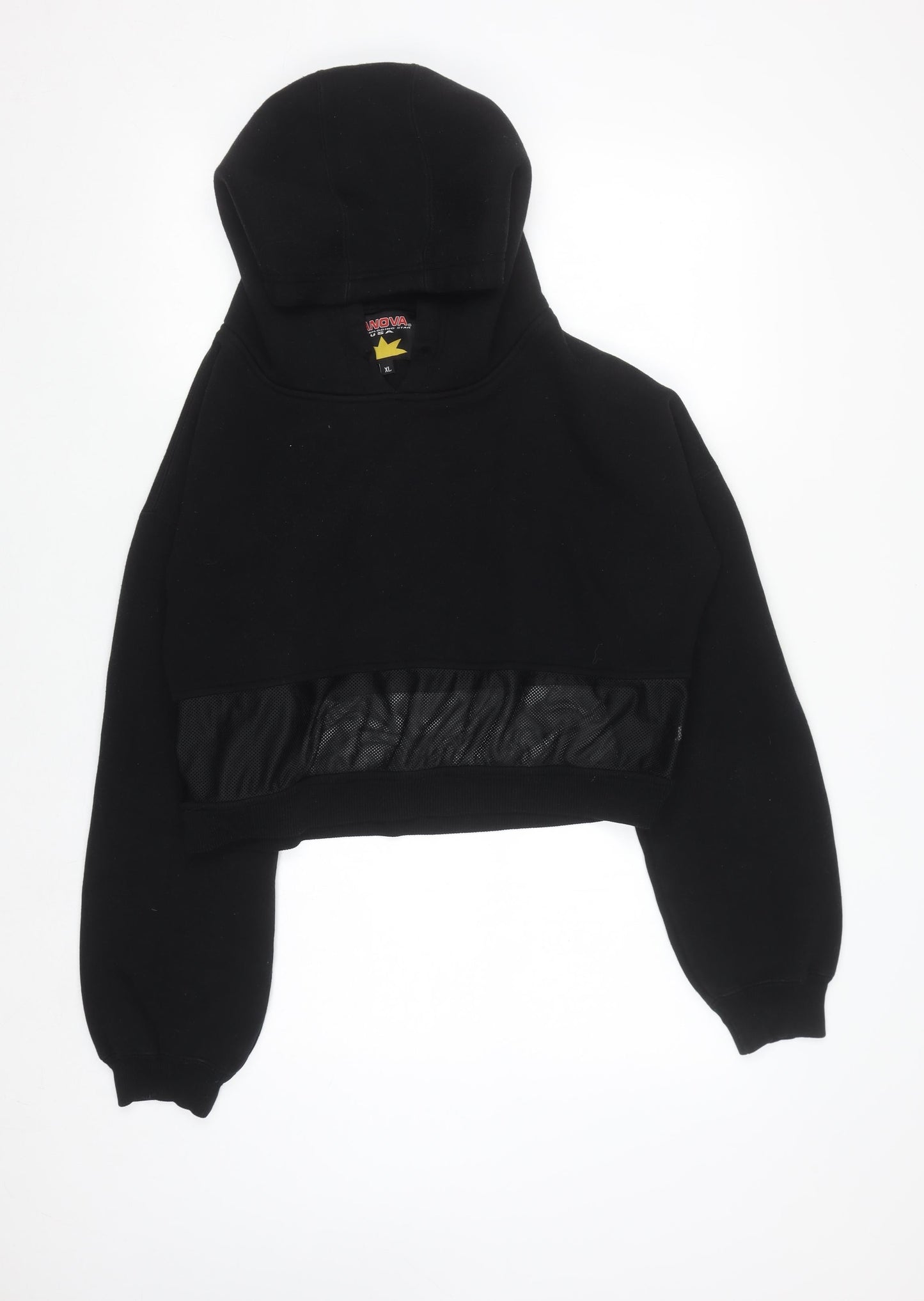 Lanova USA Womens Black Cropped Pullover Hoodie XL Mesh Detail