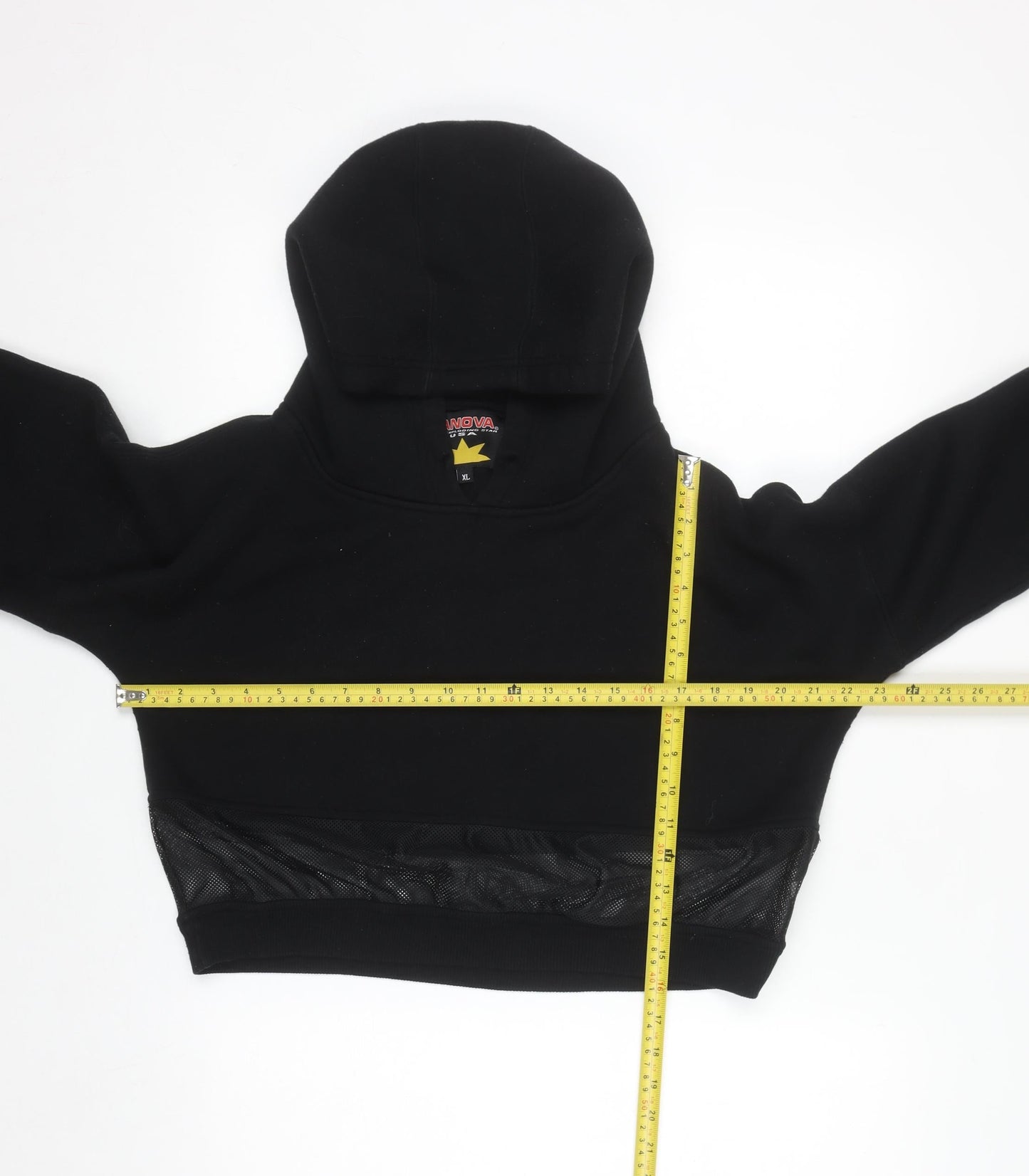 Lanova USA Womens Black Cropped Pullover Hoodie XL Mesh Detail