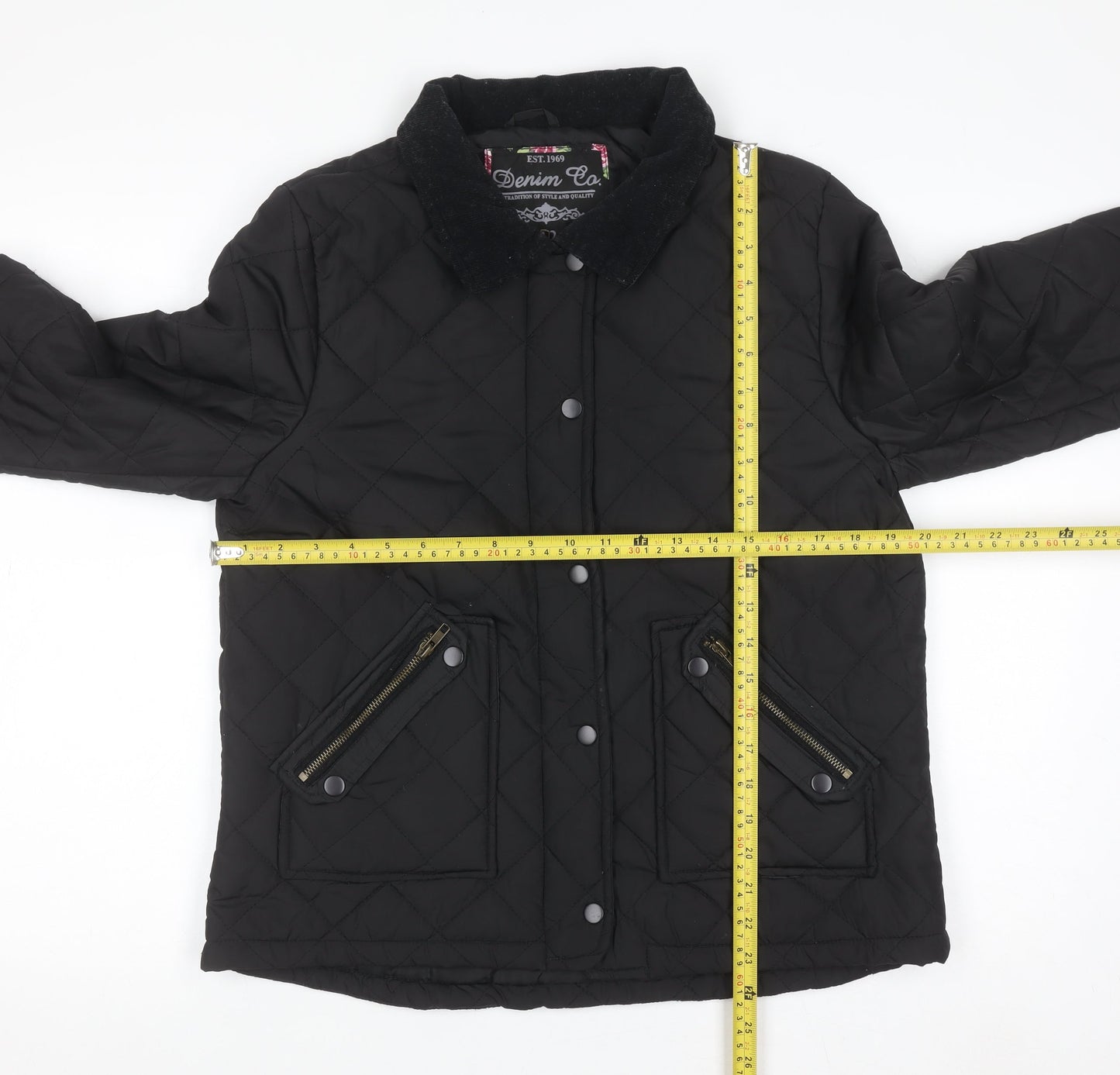 Denim Co Women’s Black Quilted Short Jacket Size 12 Classic Style