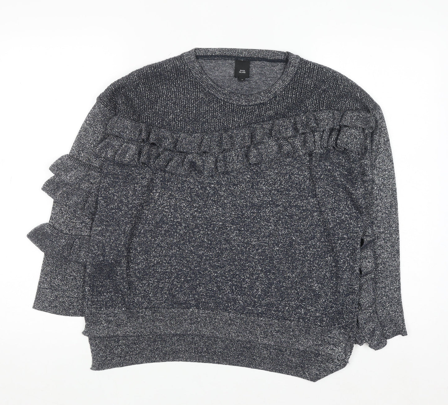 River Island Women's Grey Ruffle Knit Jumper Size 10