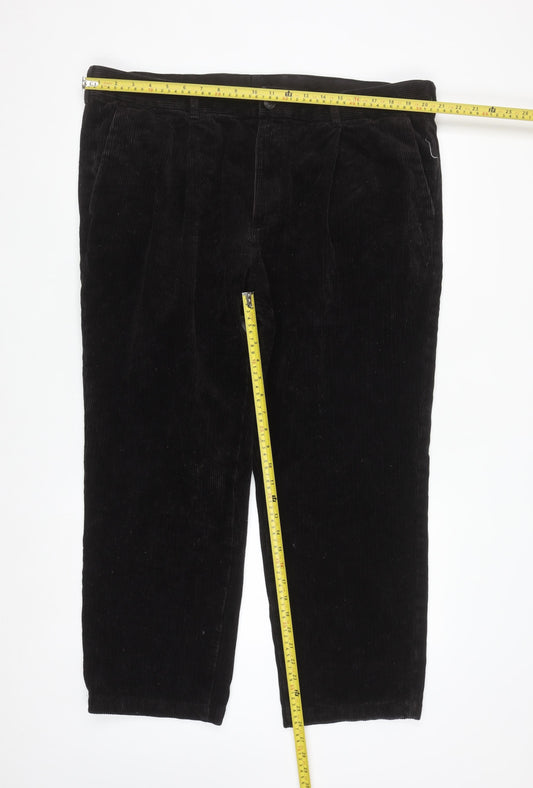 Marks and Spencer Men's Black Corduroy Regular Fit Trousers 42x29