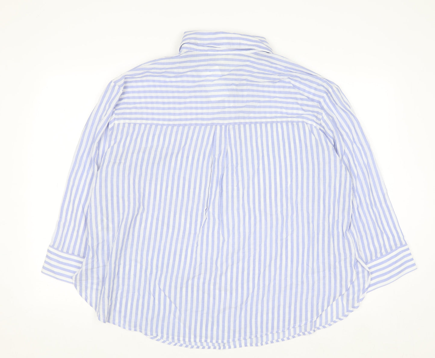 H&M Women Blue Striped Cotton Button-Up Shirt Size 14