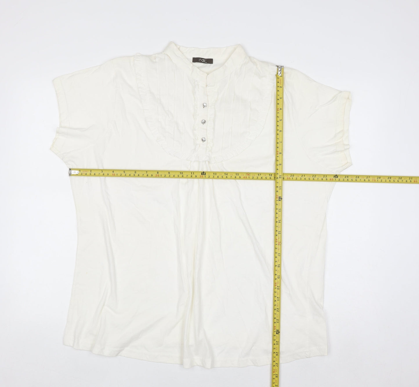 MK Womens Ivory Cotton Short Sleeve Blouse Size 24
