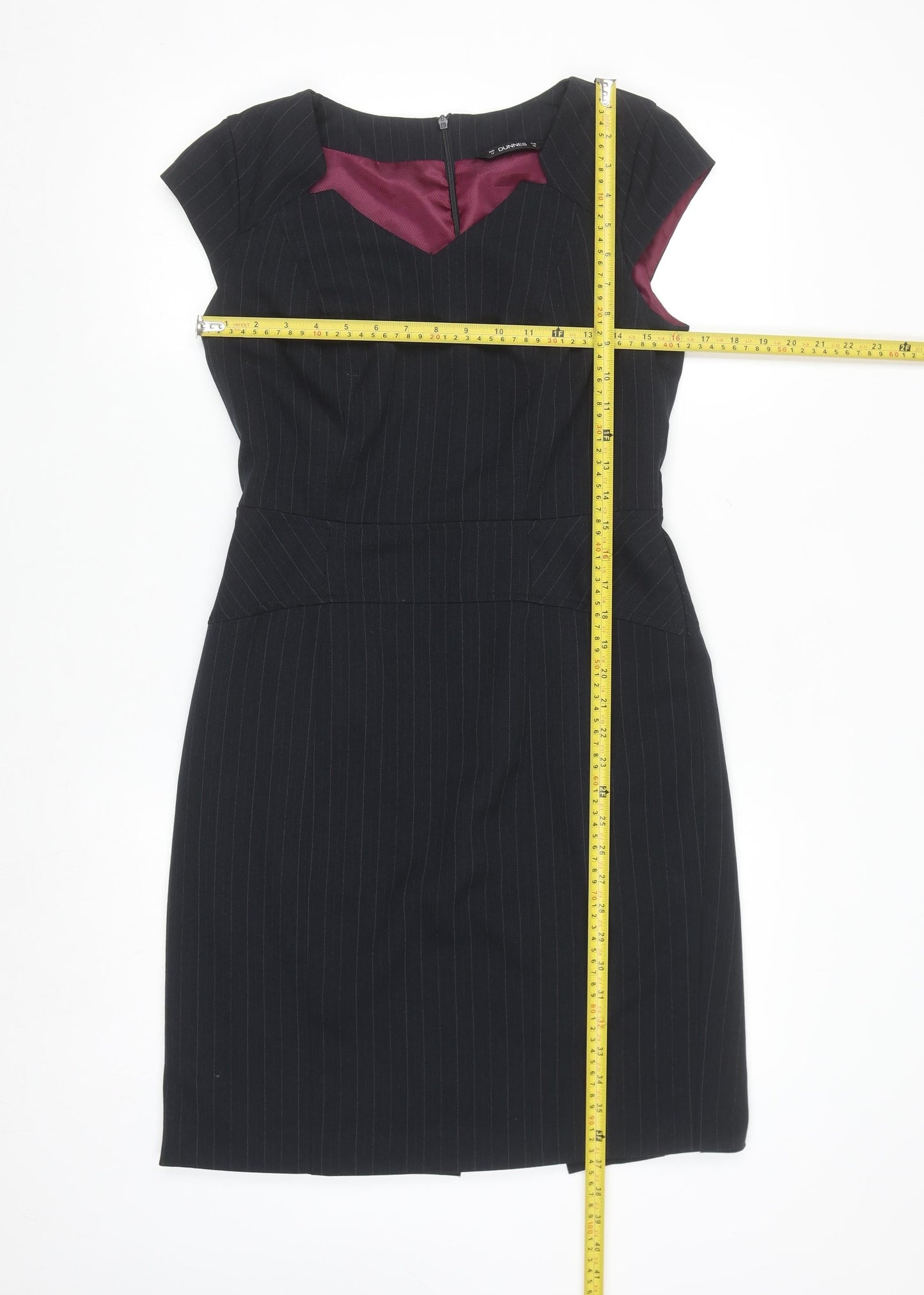 Dunnes Women Black Pinstripe Sheath Work Dress Size 12