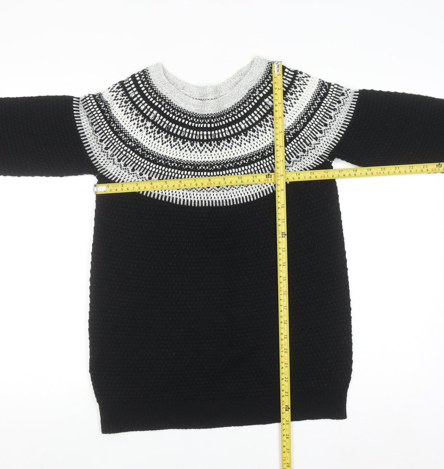 Next Women's Black & Grey Fair Isle Knit Jumper Size 8