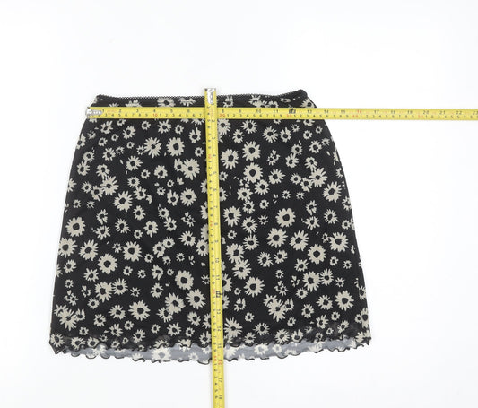 Urban Outfitters Women Black Floral Stretch Short Skirt S