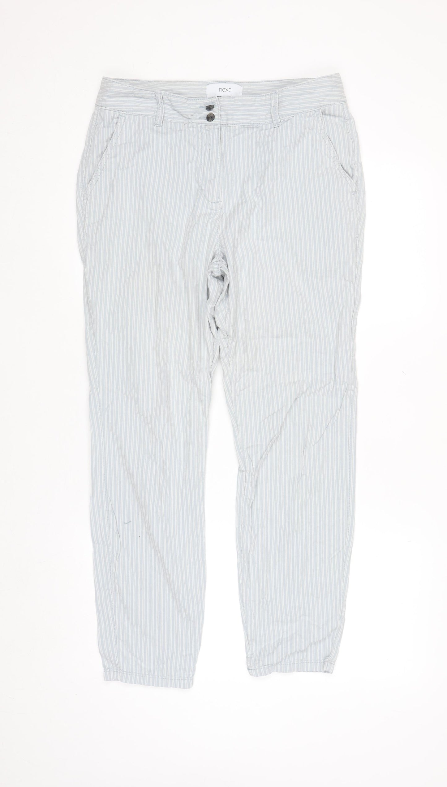 Next Womens Blue Striped Cotton Chino Trousers Size 10