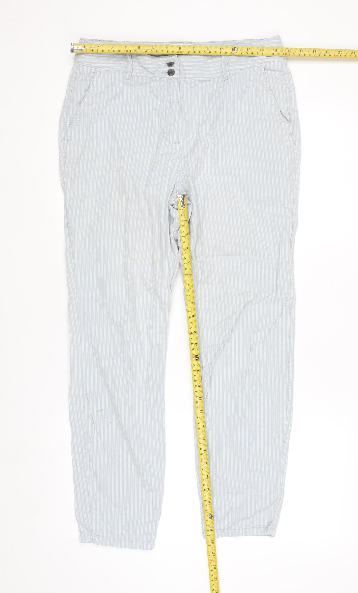 Next Womens Blue Striped Cotton Chino Trousers Size 10