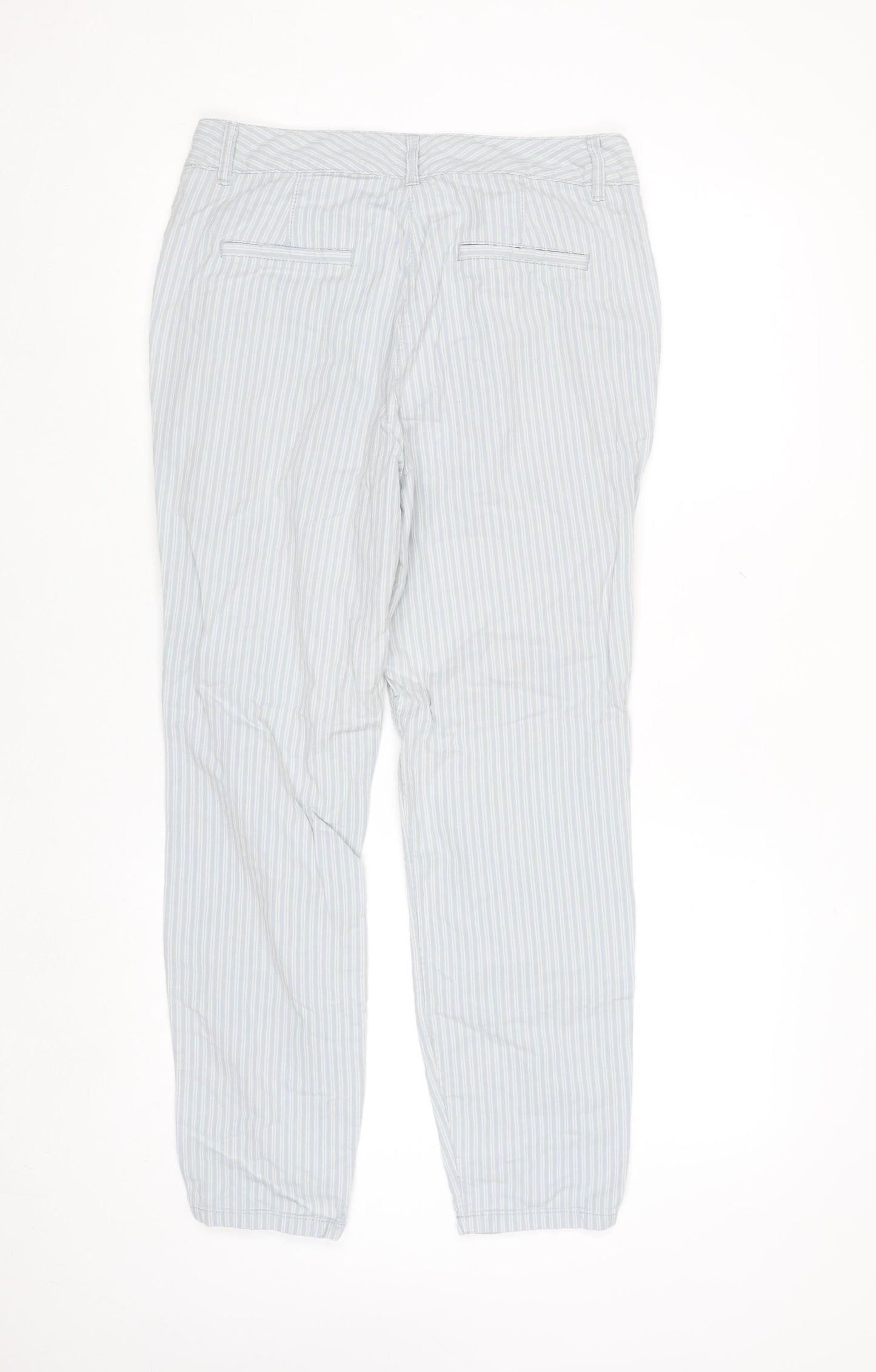 Next Womens Blue Striped Cotton Chino Trousers Size 10