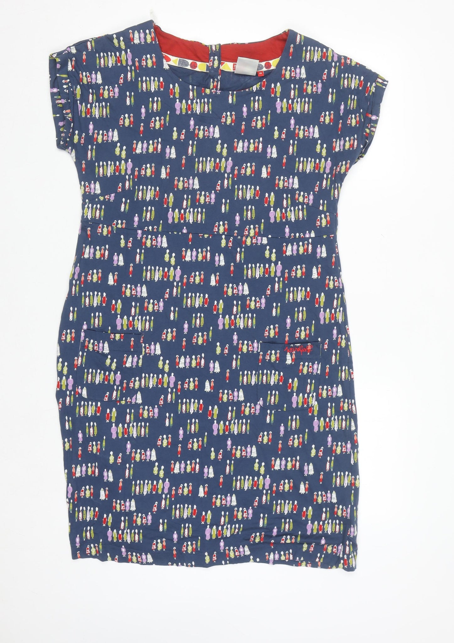 Weird Fish Women's Blue Size 14 Cotton Shift Dress