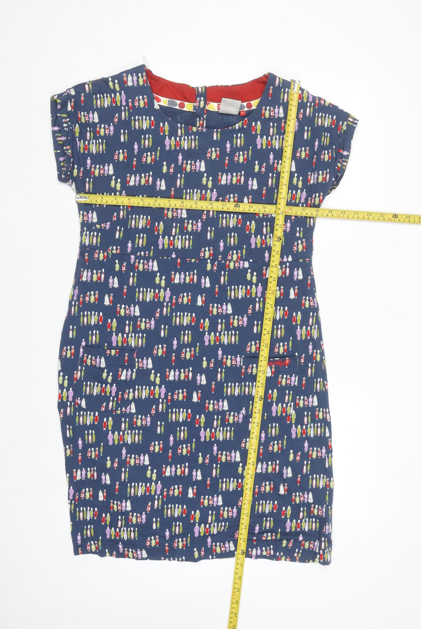 Weird Fish Women's Blue Size 14 Cotton Shift Dress