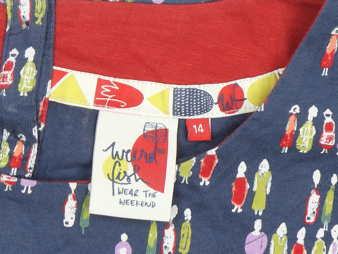 Weird Fish Women's Blue Size 14 Cotton Shift Dress