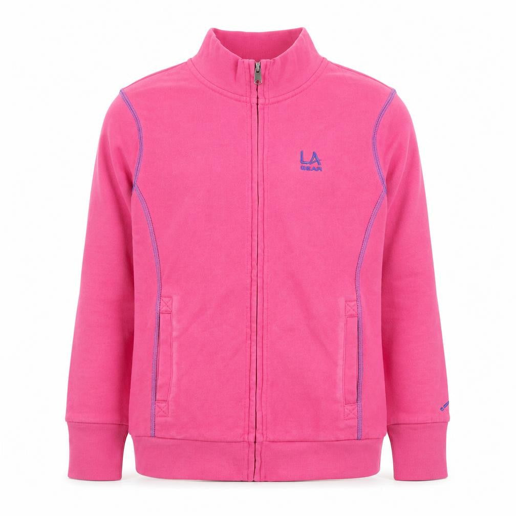 Front view of LA Gear girls’ pink full zip fleece sweatshirt 11-12 years